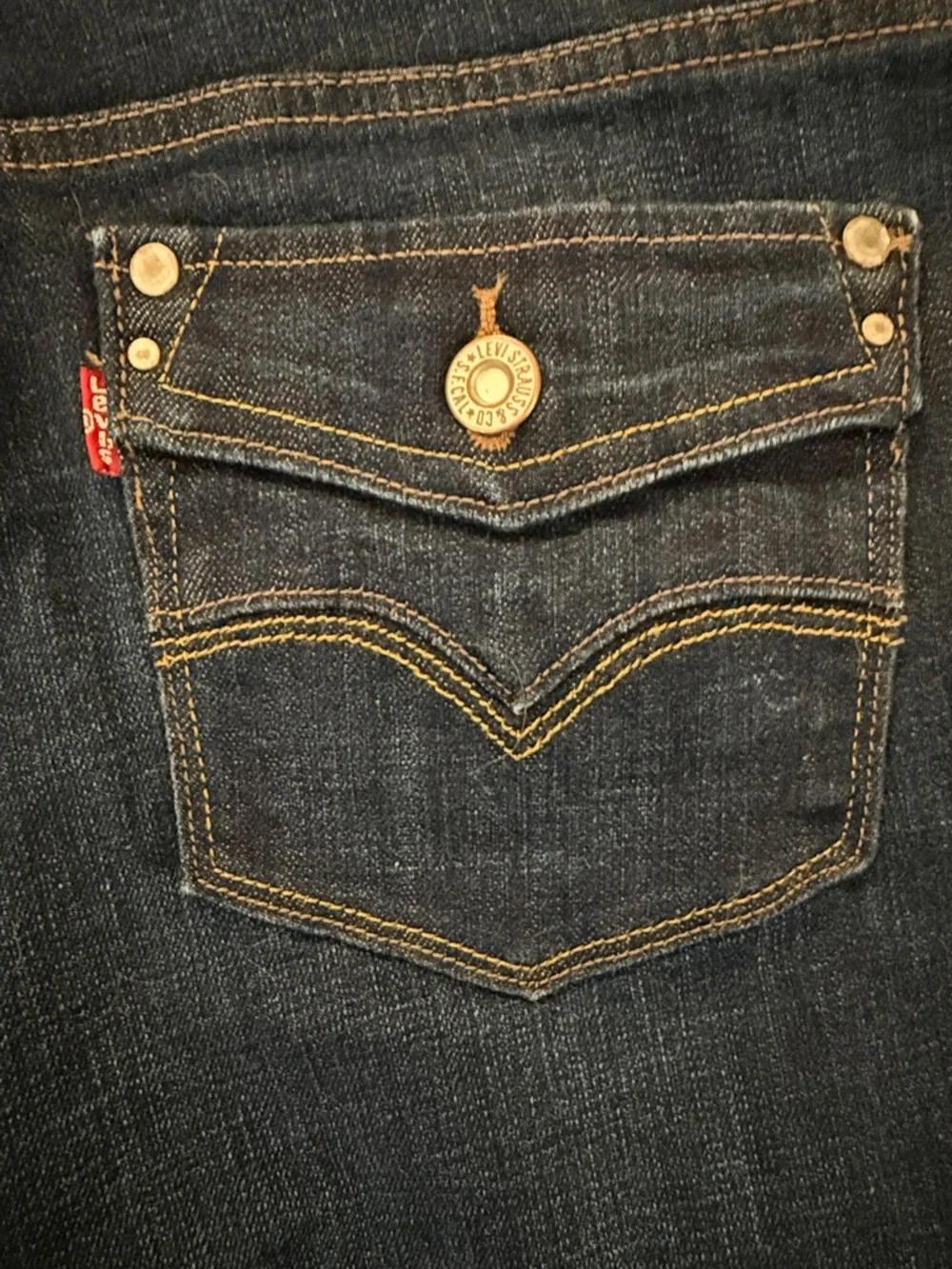 Levi’s 505 Flap Pocket Jean Dark Blue Wash Mid-Rise Bootcut Straight 12 (32x31)